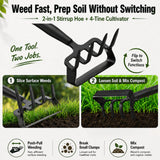 Garden Hoe with Cultivator Rake, 2-in-1 Heavy Duty Action Stirrup Hoe with Sharp Blade,60" Adjustable Long Handle Loop Scuffle Hoe for Fast Weeding, Loosening Soil, Aerating and Mixing Compost