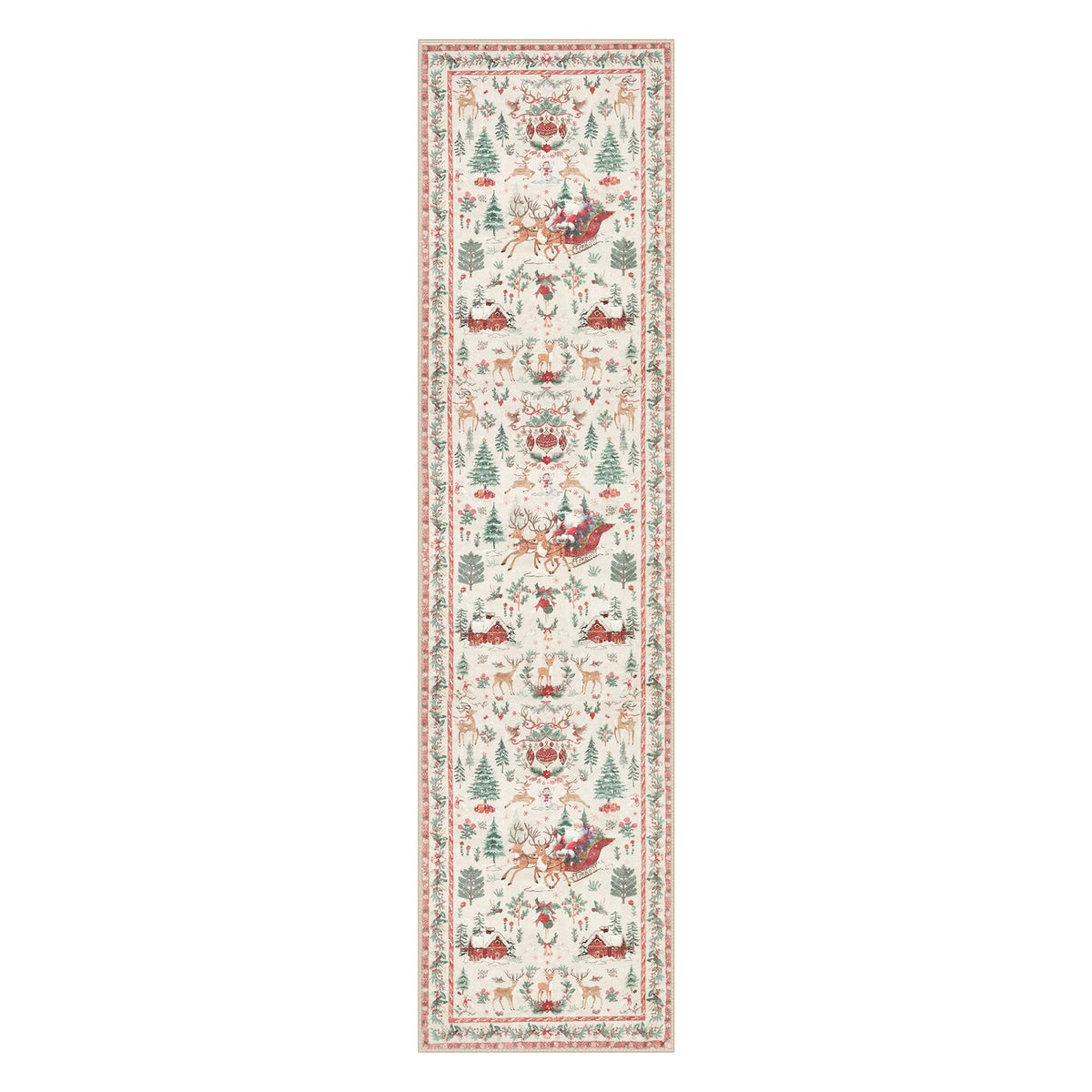Lahome Christmas Runner Rug 2x8 Beige Rug Runners for Hallways Non Slip,Washable Kitchen Bathroom Runner Rug,Soft Christmas Tree Santa Claus Carpet Runner for Entryway Holiday Decor(2'x8',Beige)
