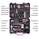 PULITUO Drill Set, 149-Piece Home Tool Set with 12V Pink Cordless Drill, Tool Box, Hand Tool Kits for Women & Men and DIY Enthusiasts, for Home Improvement