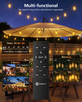 Brightown 100FT Solar String Lights Outdoor Waterproof with Remote, 31+2 LED Shatterproof Bulbs, Dimmable & Timable, 3 Light Modes - Commercial Grade Patio Lights for Garden Backyard Party Decor