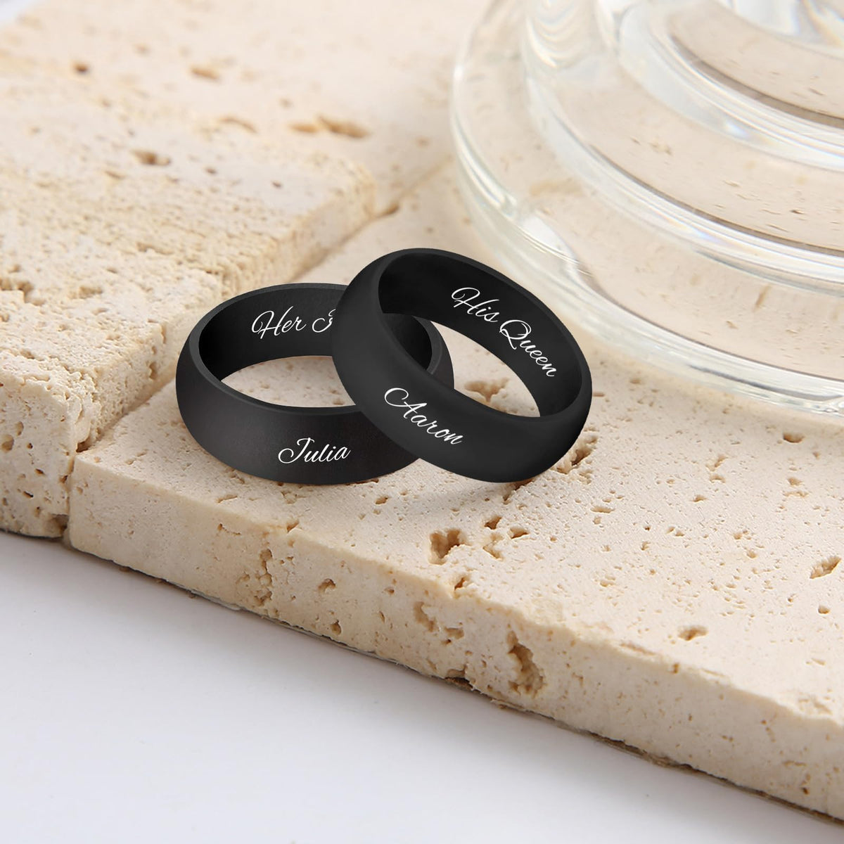 3UMeter 2Pcs Personalized Silicone Rings for Couples Custom Breathable Rubber Wedding Bands Men Women Engrave Silicone Wedding Bands for Him and Her Birthday Christmas Gift for Husband Wife