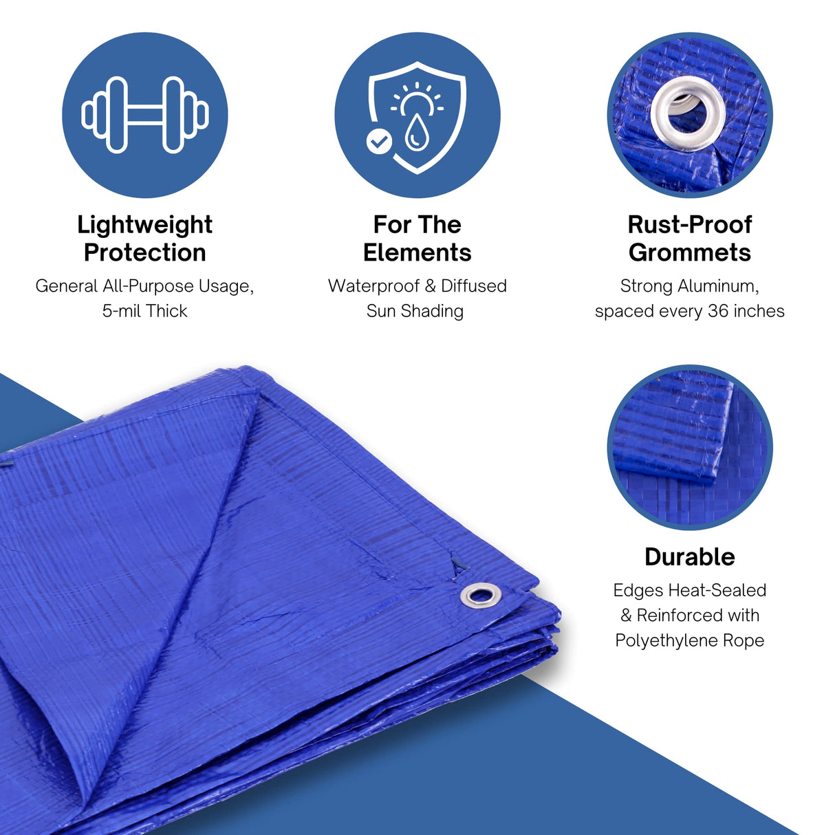Kotap 10 x 10 Ft. All-Purpose Multi-Use Protection/Coverage 5-mil Poly Tarp, Waterproof, Blue, 1-Pack (TRA-1010)