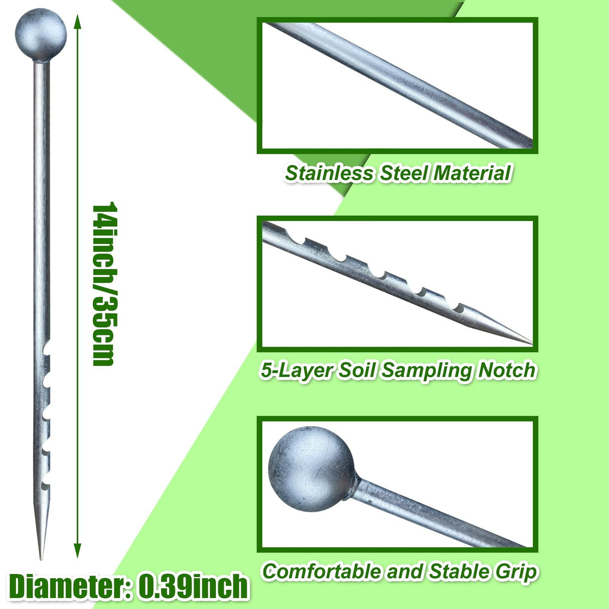 14" Soil Probe for House Plants Stainless Steel Garden Soil Sample Probe No Batteries Required Moisture Meter Soil Probe Rod for Plant Garden Farm Soil Sampling
