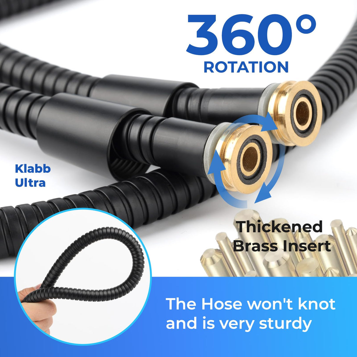 Klabb 80 Inch Extra Long Shower Hose, Matte Black Stainless Steel Shower Hose for Handheld Shower, Flexible Anti-Kink Design with 360° Reinforced PEX Inner Tube, 3.6 GPM, G1/2
