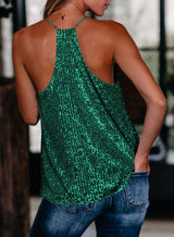 miduo Womens Tank Tops Winter Loose Fit Fashion Sequin V Neck Racerback Sparkle Tanks Tops Sequin Camisole Shirts Tops Christmas Green L