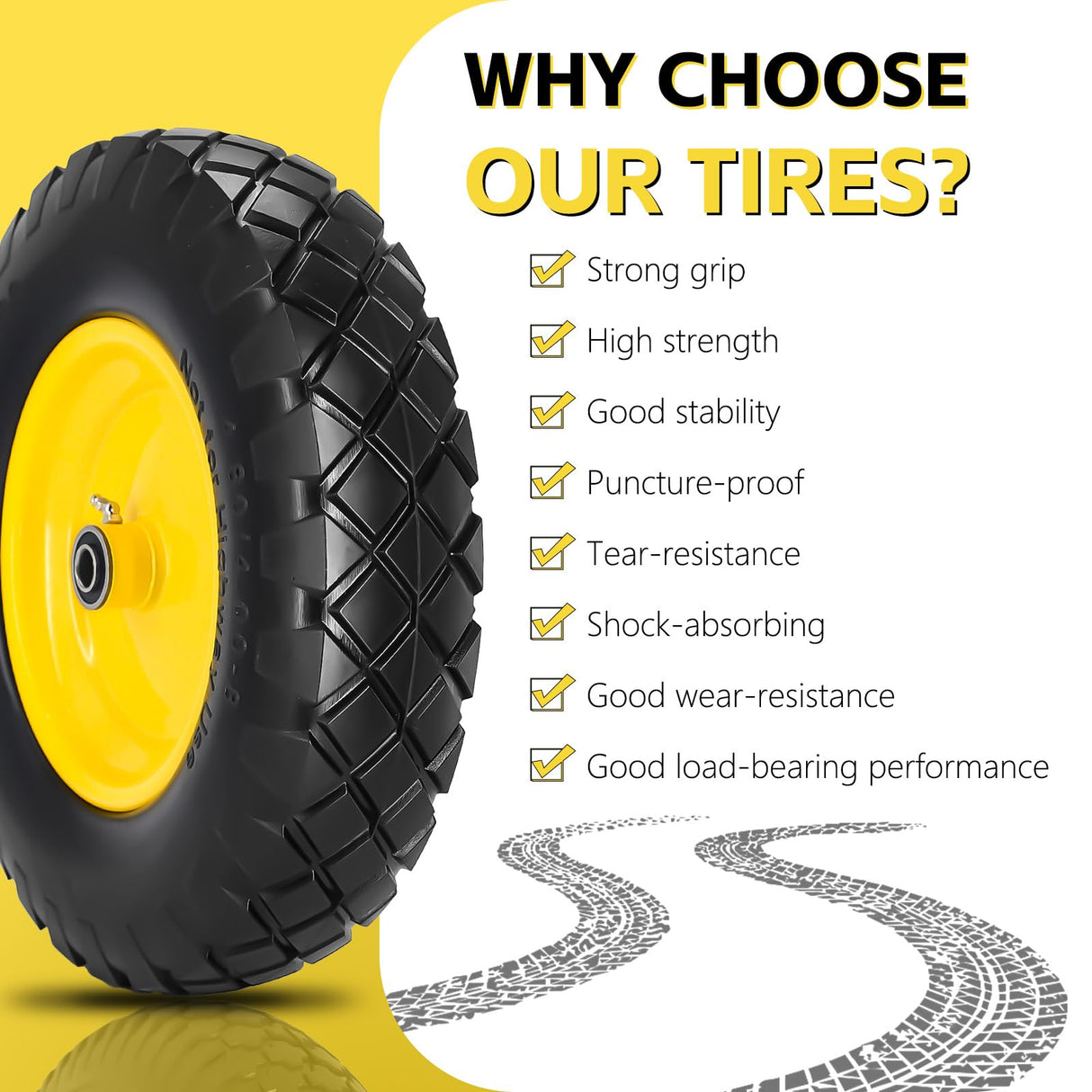 4.80/4.00-8 Solid Wheelbarrow Tire and Wheel 16" Flat-Free Tire with 3" Centered Hub 5/8" & 3/4" Bearings Fits Garden Cart, Hand Truck, Wagon,Trolleys and Trailers