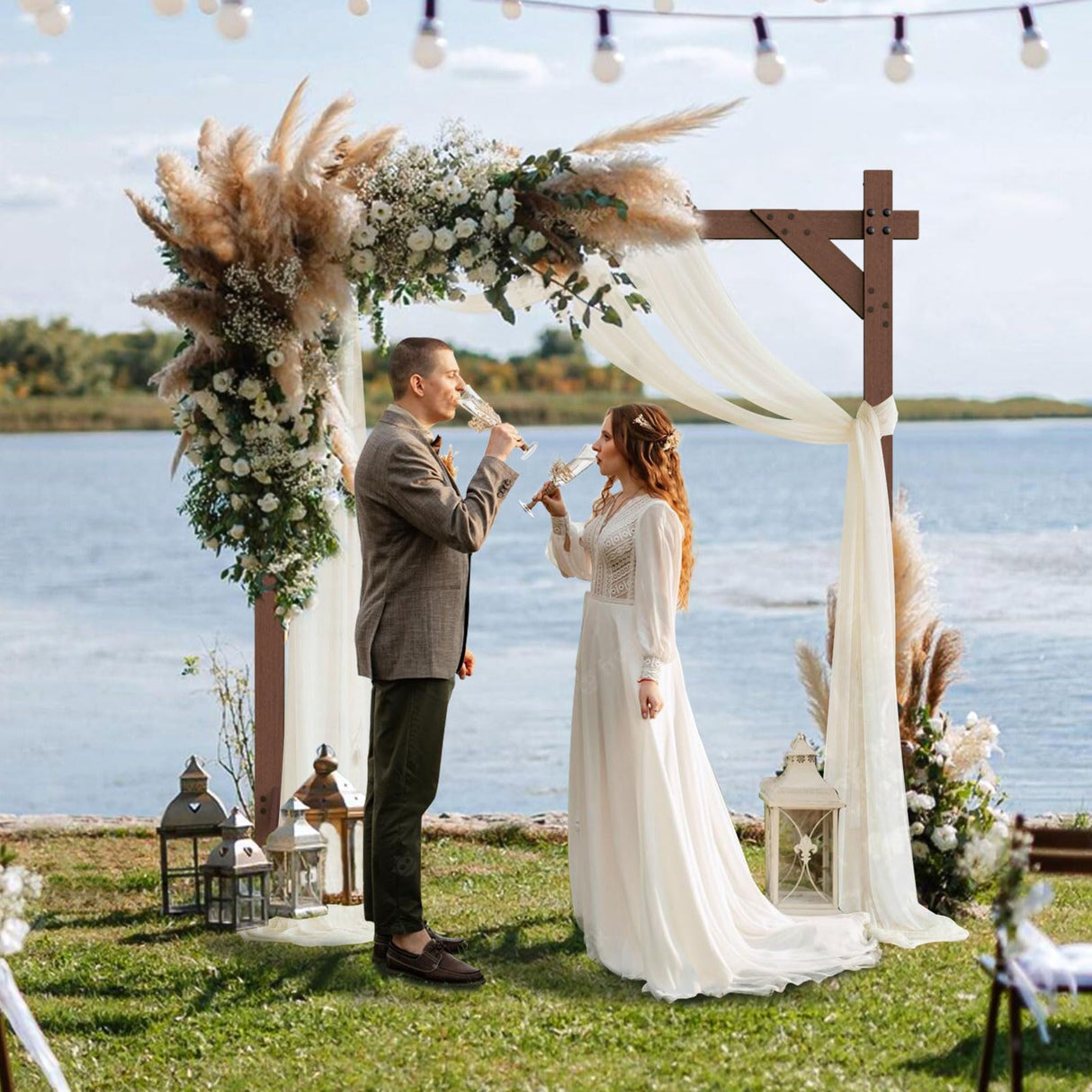 HeyMate Wedding Arch -7.48FT Square Wooden Wedding Arches for Ceremony, Wood Arbor Backdrop Stand for Proposal Wedding Party Scene, Birthday Party, Bridal Shower, Garden, Outdoor, Rustic Decorationsz