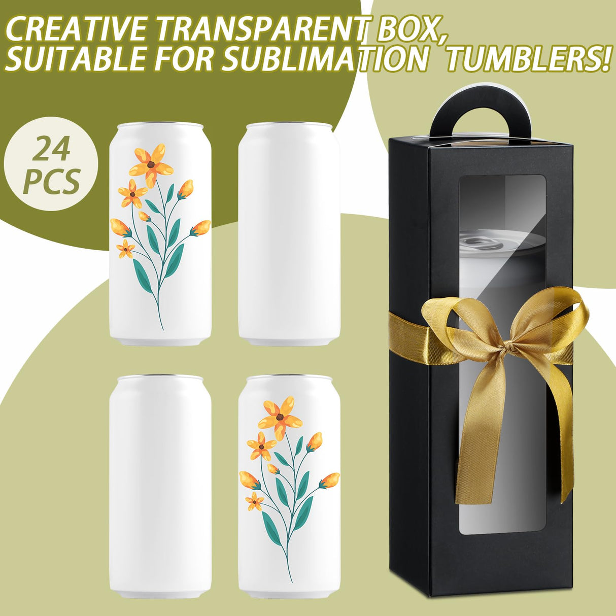 Ctosree 24 Pcs Tumbler Gift Box with Handle for 12oz 16oz 20oz 30oz Clear Wine Glass Gift Box Sublimation Tumblers Heat Press Blanks Bottle for Christmas Wrapping Packaging(Black)