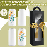 Ctosree 24 Pcs Tumbler Gift Box with Handle for 12oz 16oz 20oz 30oz Clear Wine Glass Gift Box Sublimation Tumblers Heat Press Blanks Bottle for Christmas Wrapping Packaging(Black)