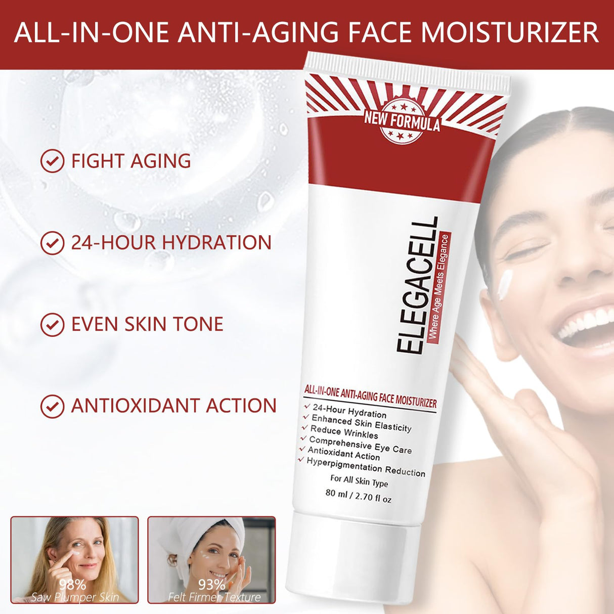 Elegacell Skincare All In One Anti Aging Treatment Face Moisturizer Skin Tightening Retinol Cream for Face - Suit for Men and Women 2.7 fl.oz