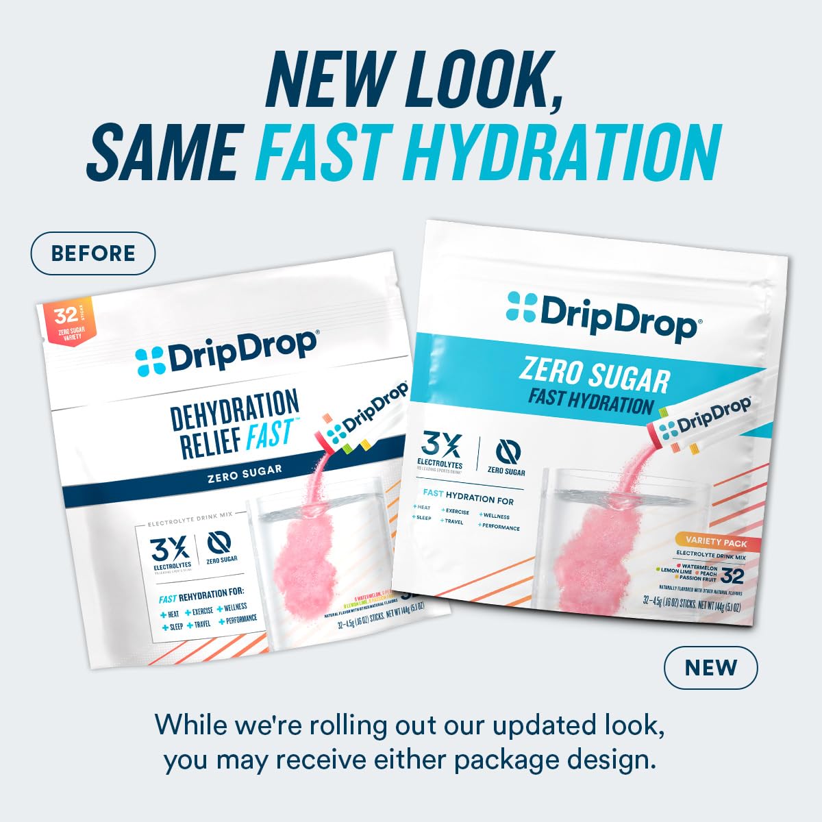 DripDrop Sugar Free Hydration Packets - Zero Peach - Single Serve Electrolytes Powder Drink Mix - Non-GMO, Gluten Free, Vegan - 32 Sticks