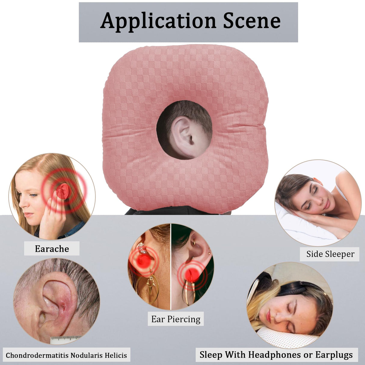 Wuronsa Ear Piercing Pillow for Side Sleepers, Pillow with an Ear Hole for CNH and Ear Pain Ear Inflammation Pressure Sores, O-Shaped Side Sleeping Pillow, Ear Guard Pillow (Light Pink)