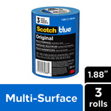 ScotchBlue Original Multi-Surface Painters Tape, 2 Inch Wide (1.88 in. x 60 Yds), 3 Rolls, Blue Paint Tape Protects and Removes Easily, Masking Tape for Indoor and Outdoor Use (2090-48EP3)