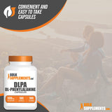 BulkSupplements.com DL-Phenylalanine Capsules - DLPA Capsules, DL-Phenylalanine 500mg - DLPA Supplements, Amino Acid Supplement - Gluten Free, 1 Capsule per Serving, 180 Capsules