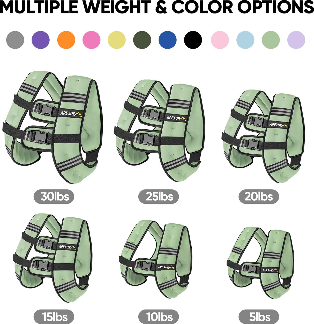 APEXUP Weighted Vest with 5lbs/10lbs/15lbs/20lbs/25lbs/30lbs Weights and Reflective Stripe, Weight Vest Men Women for Workout, Strength Training, Running (Mint, 20lbs)