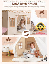 Besrey Kids Play Tent 2 in 1 with Padded Mat and Lights, Large Kids Playhouse with 2 Doors & 4 Windows, Indoor & Outdoor, Christmas Toddler Tent, 51" x35" x 51"