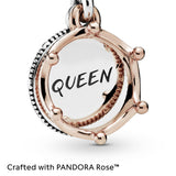 PANDORA Queen & Regal Crown Dangle Charm - Engraved Plaque Detail - Jewelry for Her with Gift Box - Compatible Moments Charm Bracelets - Sterling Silver & 14k Rose Gold