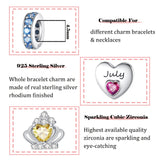 Birthstone Dangle Charms: 925 Sterling Silver Heart Bead Charms for Pandora Bracelets and Necklaces, Birthday Mother's Day Christmas Jewelry Gifts For Women (July)