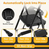 NEWBULIG 3 Step Ladder, Foldable Step Stool with Safety Lock, Lightweight Portable Steel Stool with Anti-Slip Rubber Feet,for Home Office Garage, Black
