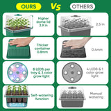 BlumWay Self-Watering Seed Starter Tray Kit with Grow Light and Humidity Dome,3 Color Growing Light,5-Pack 60-Cell Plant Seedling Tray,Reusable Plastic Germination Trays,Timed Light Plant Starter Set