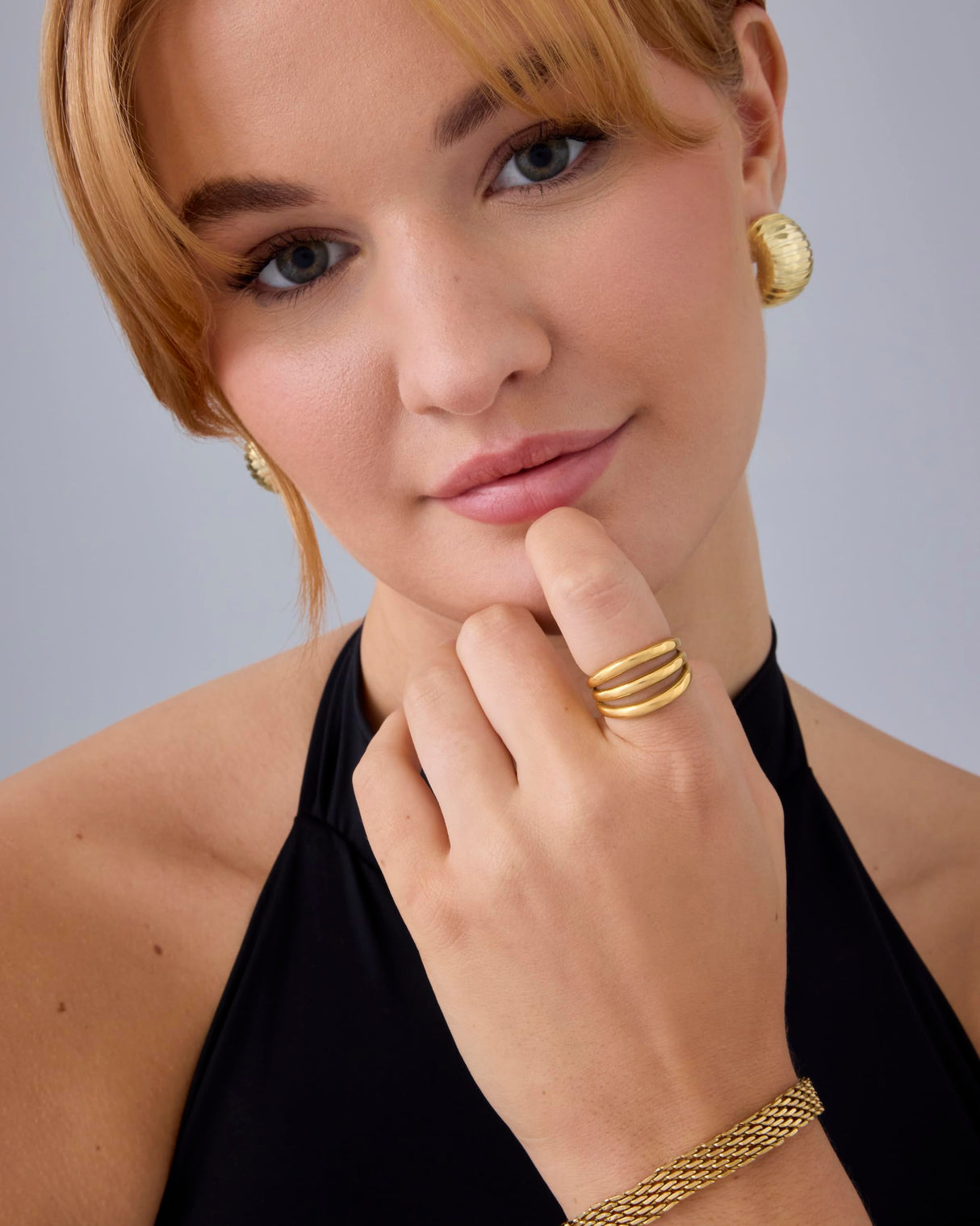 PAVOI 14K Yellow Gold Plated Curved Triple Stackable Ring