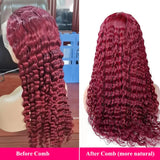 Burgundy Lace Front Wigs for Black Women 24 Inch 99J Deep Wave Wigs 13x4 Transparent Lace Frontal Wigs Glueless Wet and Wavy Red Colored Curly 100% Human Hair Wig Pre Plucked Brazilian Virgin Hair