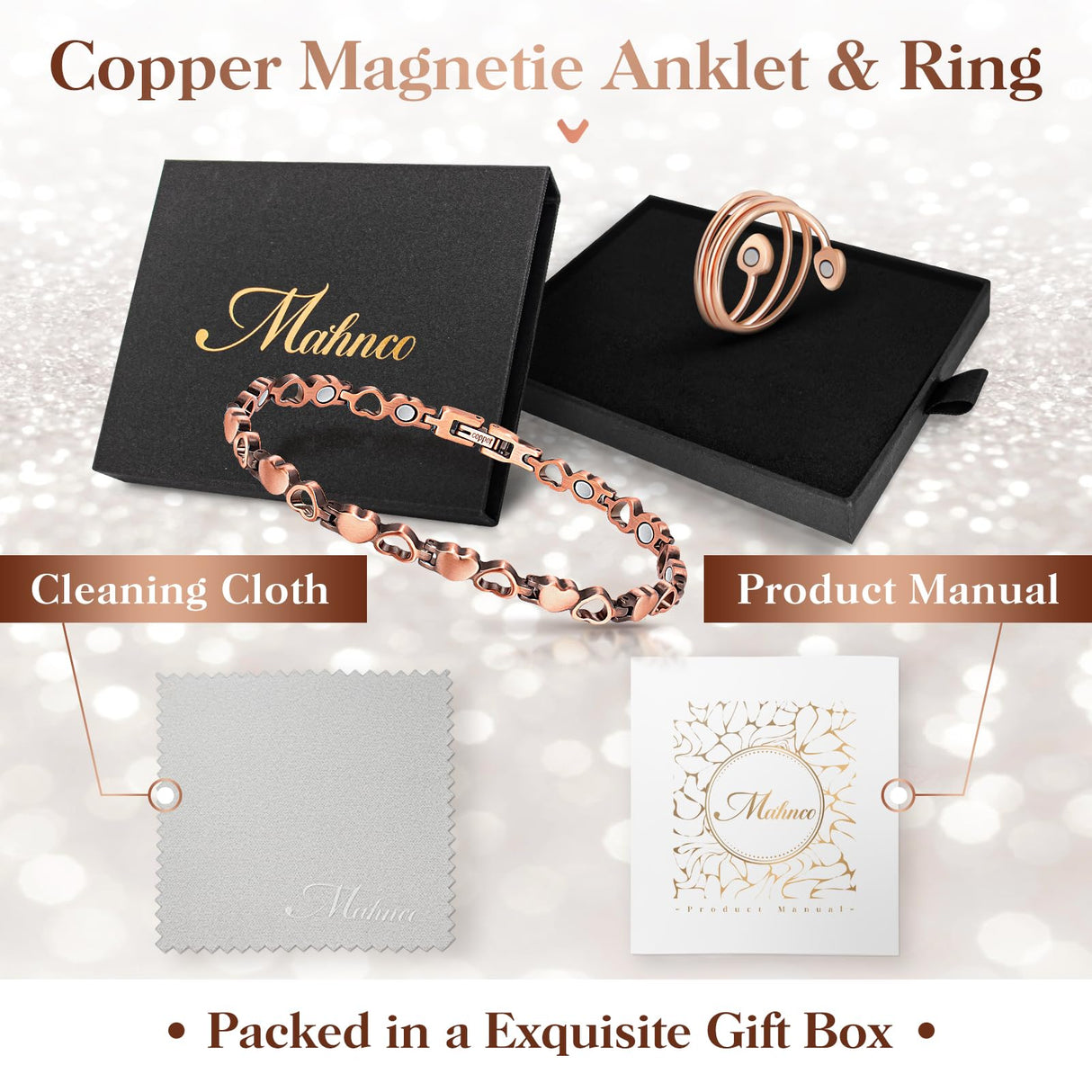 Copper Anklet for Women Magnetic Copper Ankle & Lymphatic Drainage Ring with 3500 Gauss Magnets 100% Solid Pure Copper Jewelry Gift with Adjustment Tool