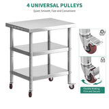 YITAHOME NSF Stainless Steel Table, 36" X 24" Worktable with Wheels, 3 Shelves Metal Prep Workstation for Home Kitchen Restaurant Garage Warehouse Outdoor