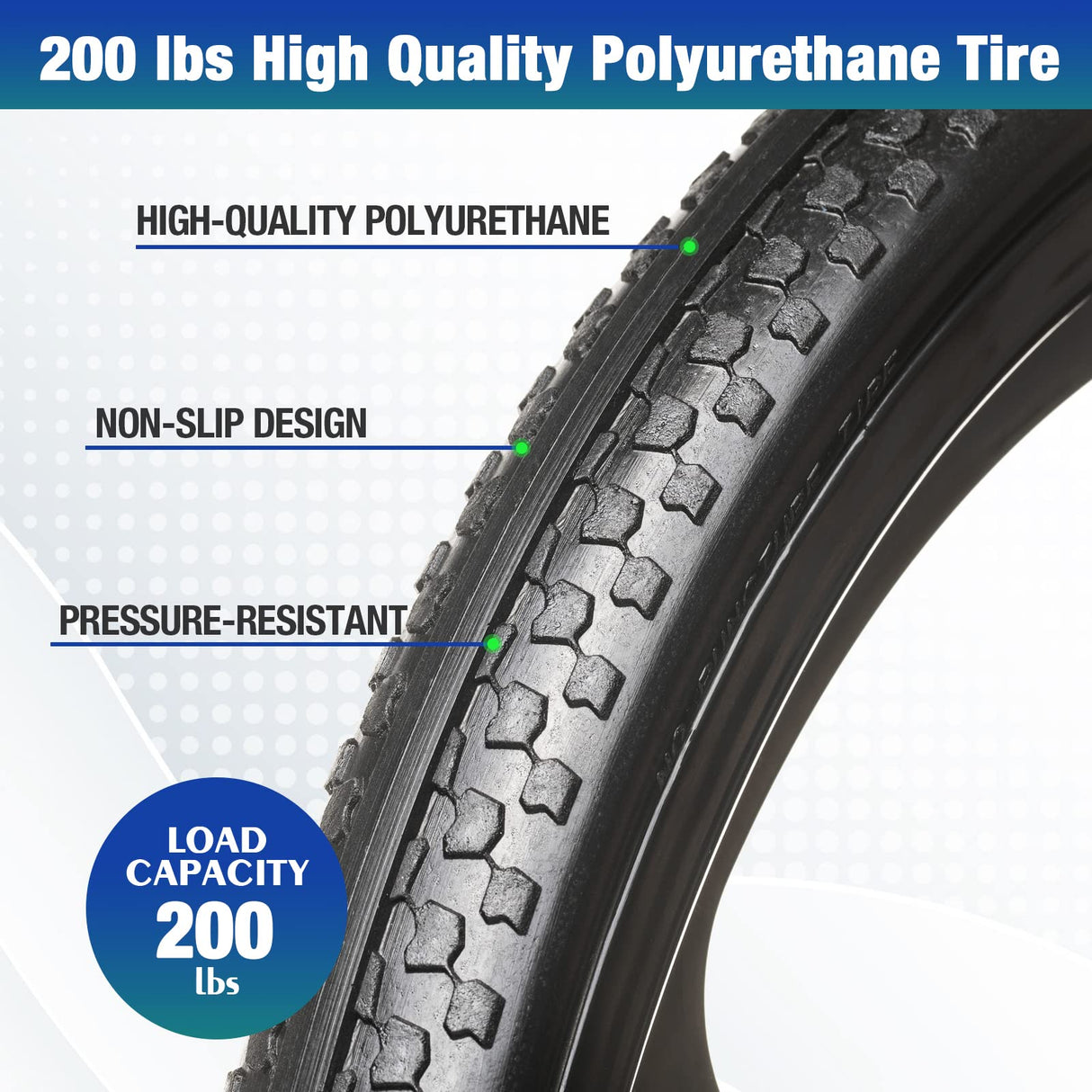 BAIVE BW 20" Flat Free Wheelbarrow Tires with 4Pcs 5/8" Bearing, Pu Flat Free Wheels Compatible with 2.44" Centered Hub for rubber-maid Garden Carts, Garden Trailers, Roofing Equipment
