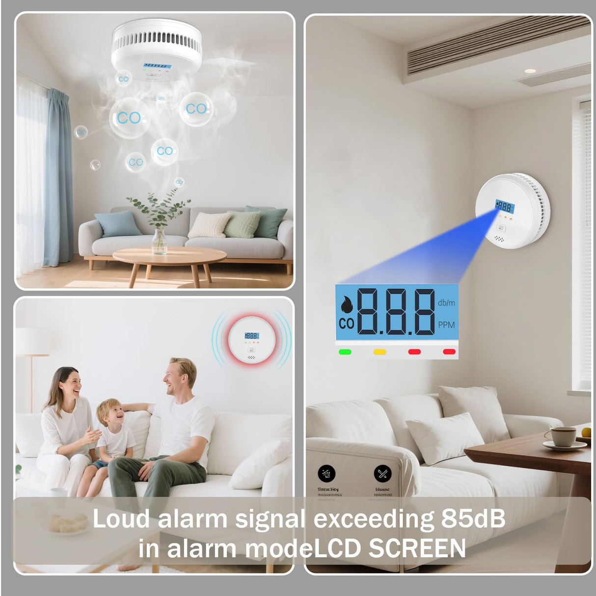 2-in-1 Smoke and Carbon Monoxide Detector Alarm ，Combination Smoke Detector & CO Fire Alarm 2XAA Battery-Operated ，LCD Display & 85db Sound Warning for Home, Bedroom, Kitchen