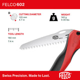 FELCO 602 Folding Pruning Saw – Compact Pull-Stroke Saw for Gardening & Vineyard Use | Tree Branch Cutter | Folding Handsaw with Chrome-Plated 6.3" Blade, Non-Slip Handle, Blade Lock, Swiss Precision