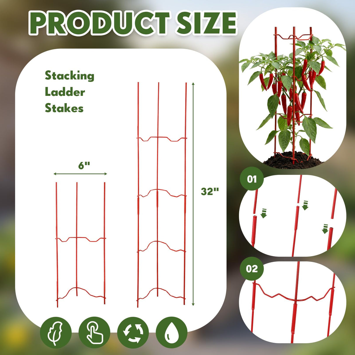 Otoolling 4 Pack Tomato Cage for Garden, 6" W x 6" D x 32" H Pepper and Eggplant Garden Stakes Metal Plant Support Sturdy V-Shape Trellis for Climbing Plants Vegetables Flowers Fruits