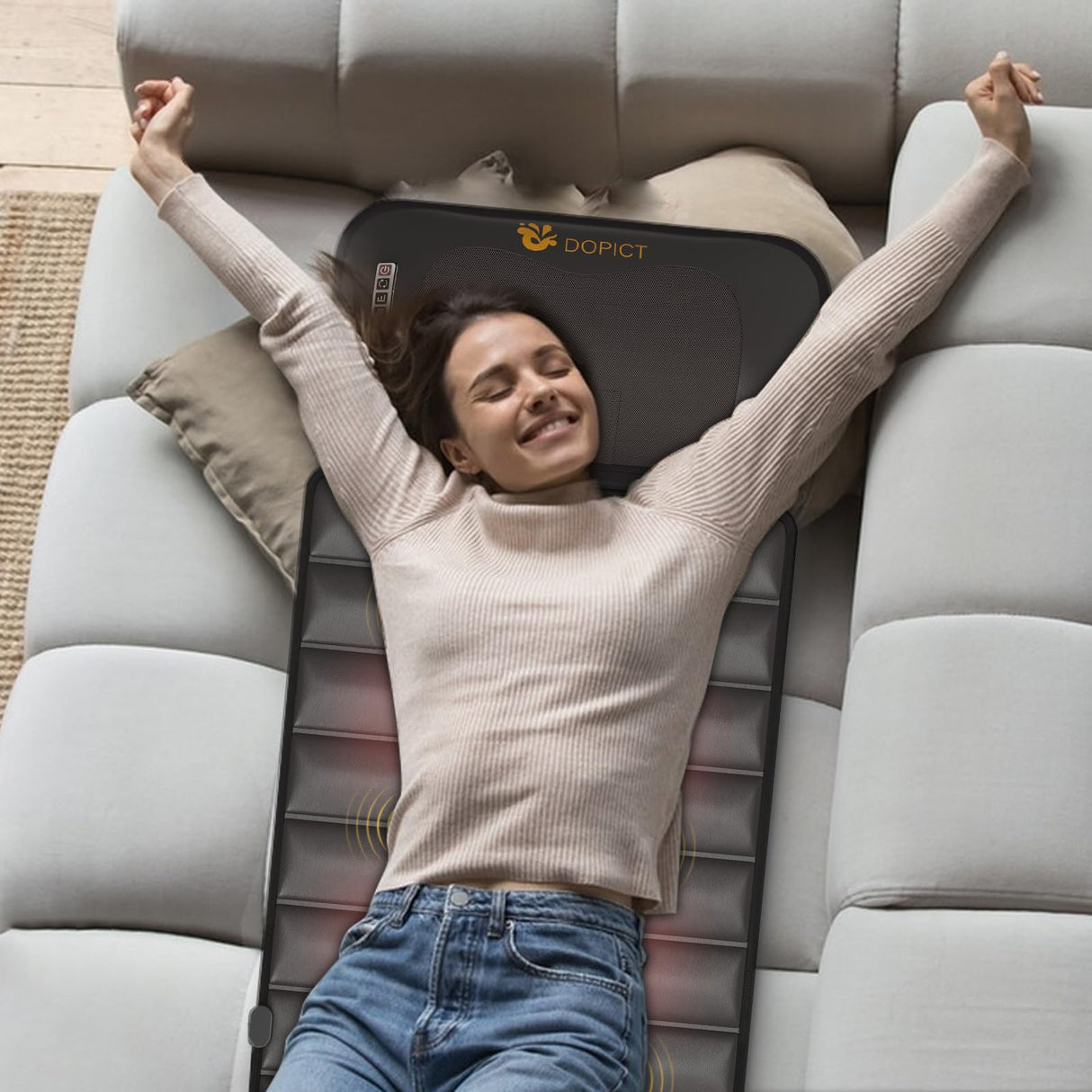 Massage-Mat, Detachable Neck Massager, Full Body Vibration Heating, Massage Pad with 10 Vibrating Motors and 9 Speed Settings for Home Office Use, Brown