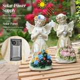 Kssiaz Angel Garden Statue 2Pcs,Love Heart Solar Garden Decor with Warm Light,Waterproof Praying Angel Statue with Flowers,Outdoor Garden Decor Sculpture for Lawn Yard Patio Garden Present,Apricot
