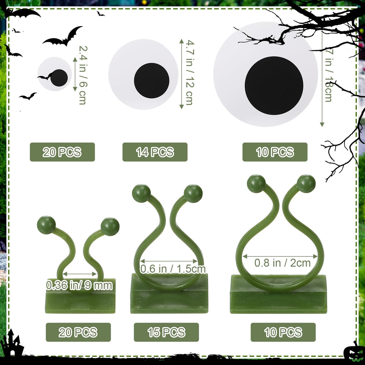 RoundFunny 44 Set 3 Sizes Halloween Bush Eye Decoration Bush Funny Eyes with Hooks for Halloween DIY Crafts Christmas Tree Outdoor Garden Lawn Decoration