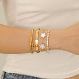 Gold Bracelets for Women, 18K Gold Plated Women Tennis Bracelets Clover Nail Love Bangle Bracelet Set, Gold Bracelet Stackable Set Trendy Jewelry, Gifts for Women's Day and Mother's Day (04-Color-white)