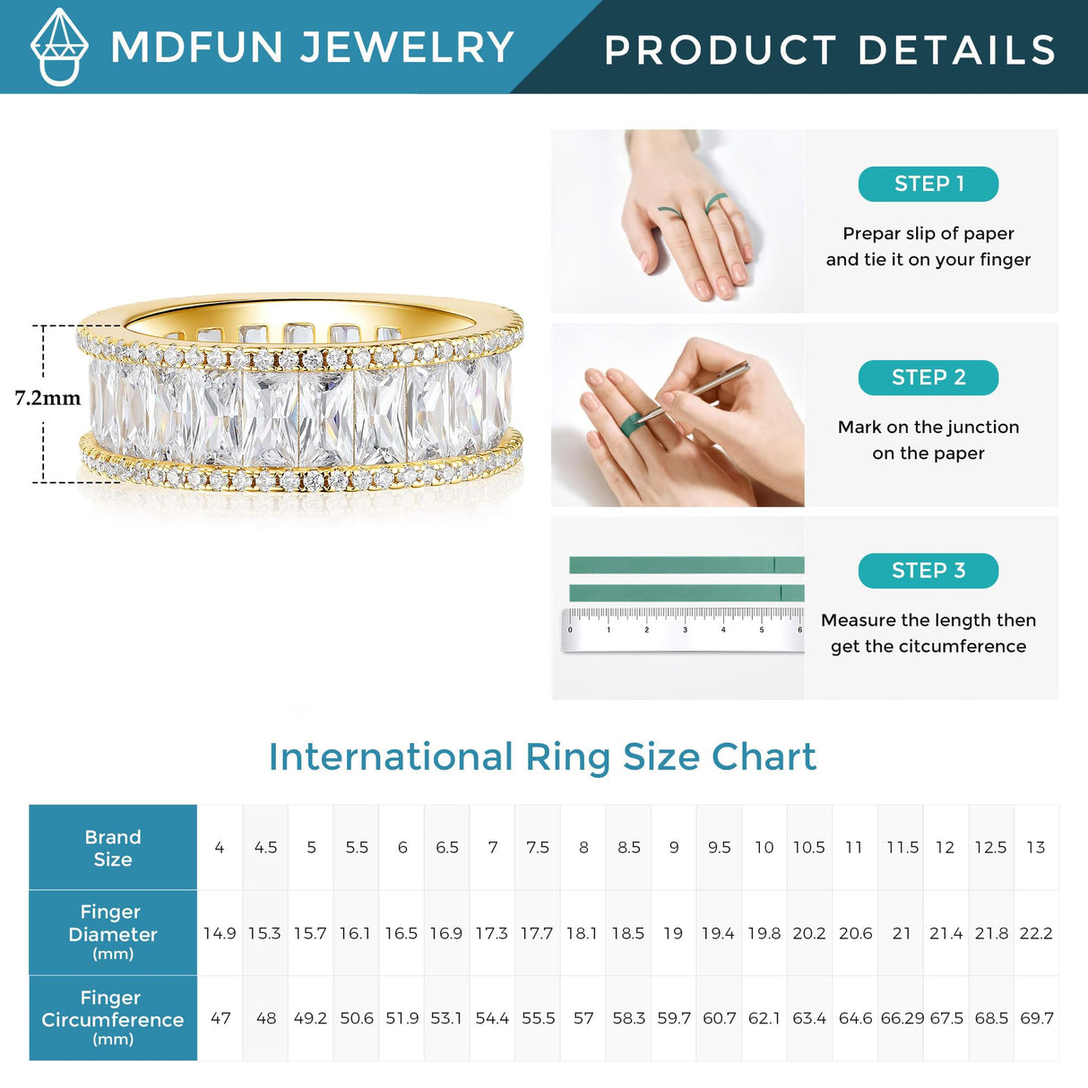 MDFUN 18K Gold Plated Eternity Rings for Women Cubic Zirconia Wedding Promise Engagement Band 8