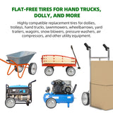 AR-PRO (2-Pack) 10"x2.2" Flat Free Solid Rubber Replacement Tires – 10 Inch Solid Wheels for Hand Trucks, Dollies, Utility Carts, and Wheelbarrows with 2.2" Offset and 5/8" Axle Hole