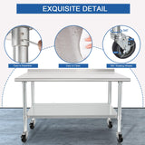 HARDURA Stainless Steel Table 24 x 48 Inches with Wheels Casters NSF Heavy Duty Commercial Prep Table with 2” Backsplash and Adjustable Undershelf for Restaurant Kitchen Home and Hotel