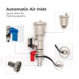 Vancoco 3-Port Stainless Steel Manifold Set, with Flow Meter, Auto Air Vent and 1" Ball Valves, Complete Underfloor Heating Kit