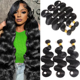 Lemeiily Human Hair Bundles 16 18 20 Inch Body Wave Bundles Human Hair 100% Unprocessed Brazilian Virgin Hair Quick Weave Bundles Human Hair 3 Bundles Deals Real Human Hair Extensions Natural Black