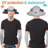 Glitopper 2 Set Wide Brim Solar Fan Hats with 2 Solar Fan and Arm Sleeves Set Outdoor Fishing Bucket Hat for Men Women Hiking(Black and Light Gray,Simplicity)