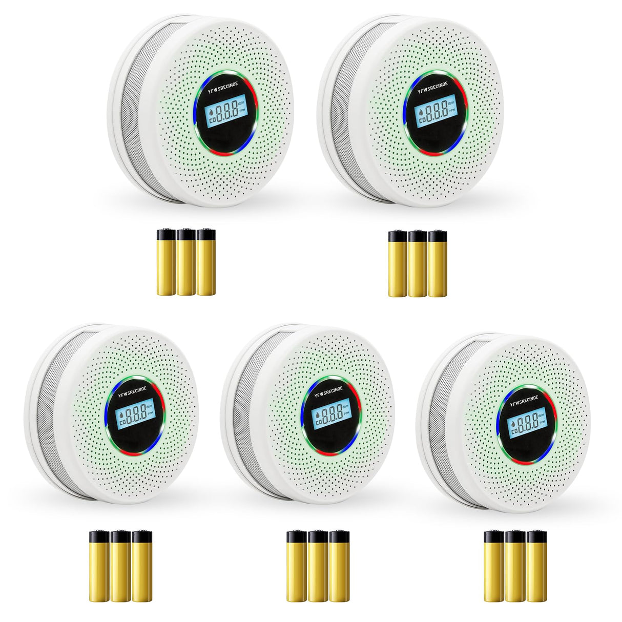 Yfwsrecinoe 5 Pack Upgraded Combination Smoke and Carbon Monoxide Alarm Detector, Dual Sensor Smoke Alarm&Carbon Monoxide Detector (Includes Battery)