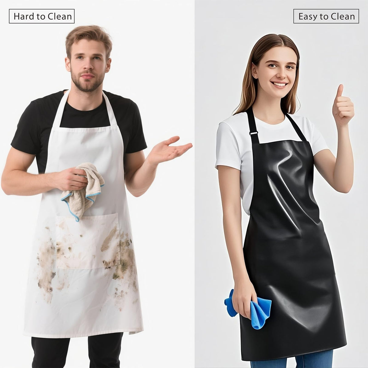 GoldPig 2 Pack Waterproof Apron Rubber Vinyl Heavy Duty Aprons for Adults - Chemical Resistant Adjustable Bib 40" Extra Long Industrial Work Apron for Grilling Dishwashing Lab Kitchen Butcher
