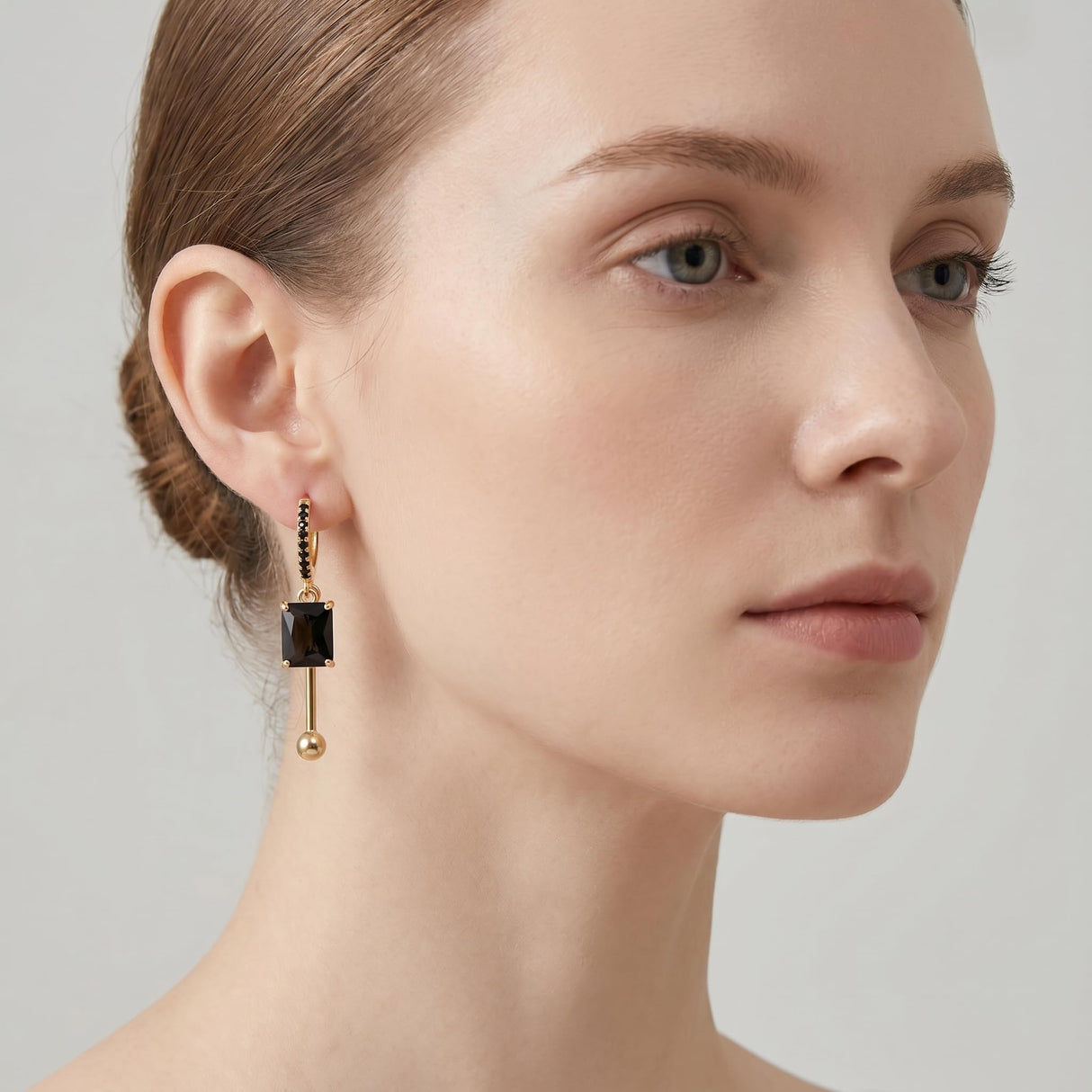 LisiZen 14K gold plated Black Zircon Dangle Earrings for Women – 2 Inch Rectangle Black Gold Drop Earrings, Minimalist Geometric Black Gold Earrings, Everyday Chic Black Gold Dangle Earrings