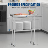 Chingoo Stainless Steel Table with Wheels 14 x 30 Inches Metal Prep Table with Adjustable Undershelf & Casters for Commercial Kitchen, Outdoor, Restaurant, Hotel & Garage