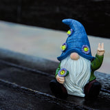 IMPECCABLE GOODS Peace Gnome Garden Statue - Original Design - Blue Peace Gnome Design for Yard, Lawn, Patio, Porch - Garden Decoration - Solar Light - Mom - Grandmother Outdoor Decor & Unique