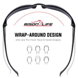 BISON LIFE BLack Safety Glasses - 12 Pairs of Scratch Resistant Eyewear, Polycarbonate Impact Resistant Lens