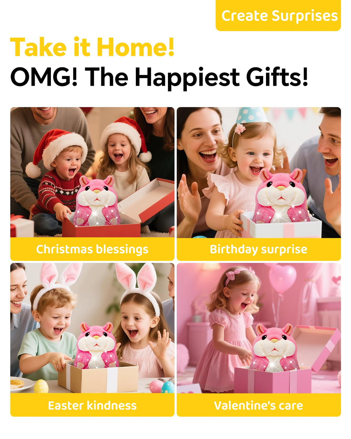 TWORIVER Talking Hamster Repeats What You Say,2025 Top Christmas Funny Gifts,Toddler Toys for Ages 2-4 5-7 8-13 Girls Pink Stocking+Stuffers Kids Interactive Dolls,a Most Popular Stuffed Animal Plush