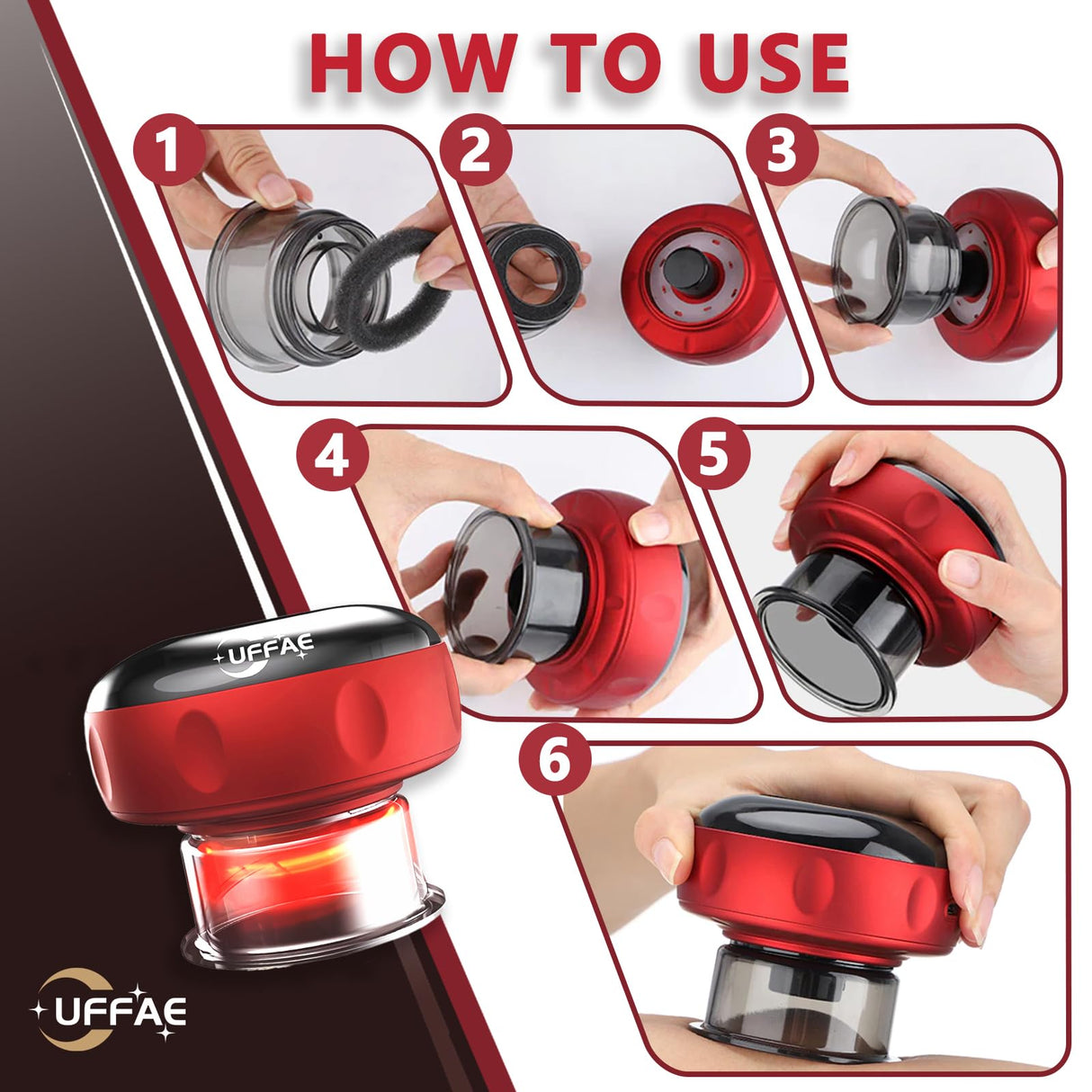 UFFAE 5-in-1 Electric Cupping Therapy Set, Smart Cupping Therapy Massager, 12 Levels of Suction Strength and Temperature Control，for Targeted Pain Relief, Portable Electric Cupping Device